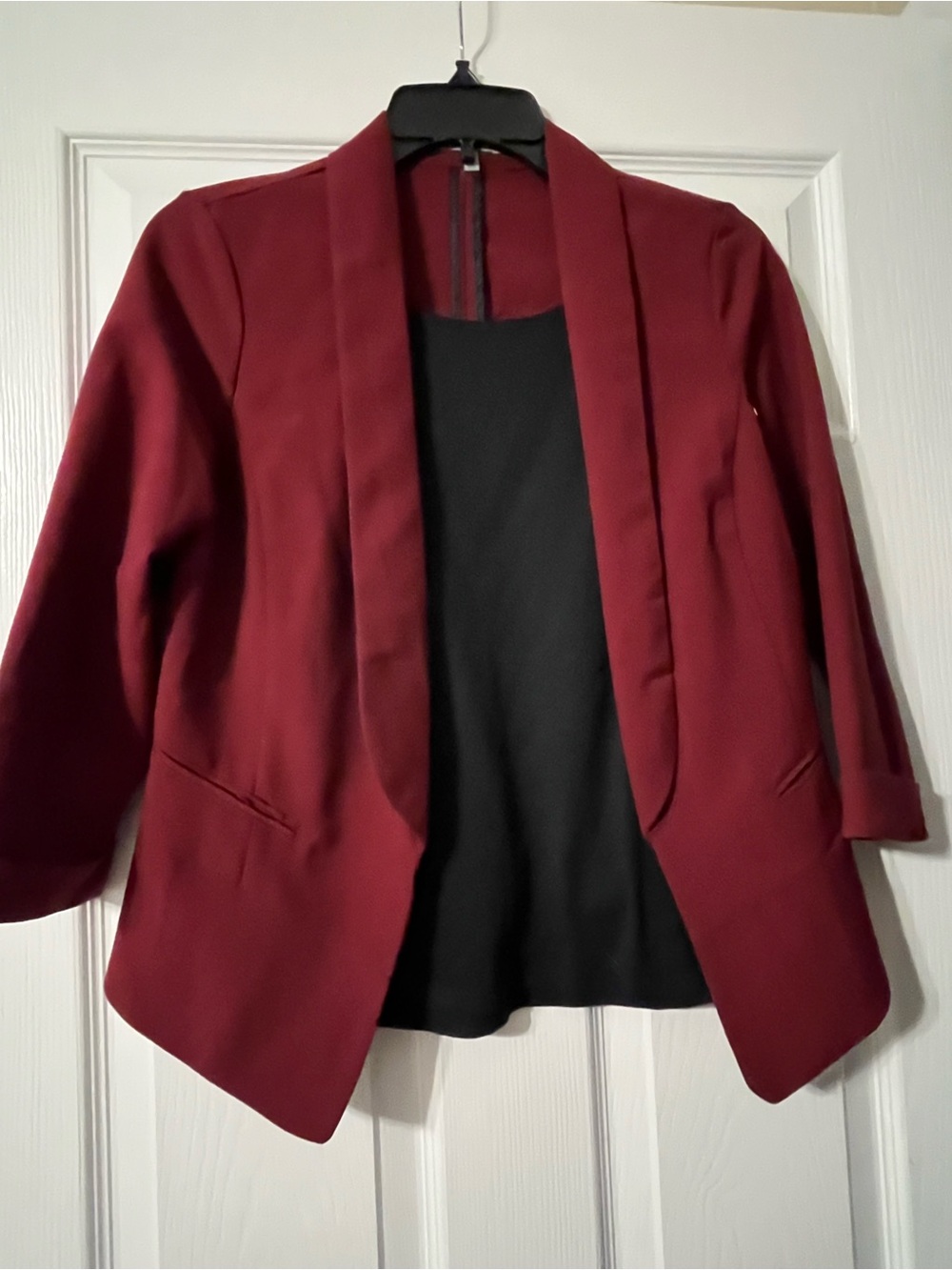 Women's Burgundy Open-Front Blazer Jacket with camisole